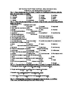 Đề thi tuyển sinh vào Lớp 10 THPT môn Tiếng Anh - Năm học 2015-2016 - Sở GD & ĐT Phú Thọ