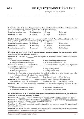 Đề tự luyện môn Tiếng Anh - Đề 9 (Có đáp án)