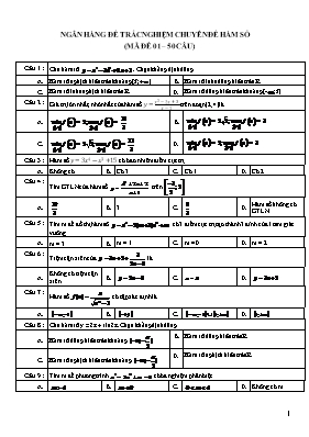 Ngân hàng đề trắc nghiệm Chuyên đề Hàm số - Mã đề 01 (Có đáp án)