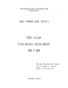 Tiểu luận Ứng dụng Tích phân - Nguyễn Thùy Trang