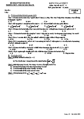 2 Đề kiểm tra 1 tiết môn Giải tích 11 - Trường THPT Nguyễn Chí Thanh