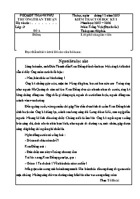 2 Đề kiểm tra cuối học kỳ I môn Tiếng Việt Lớp 3/1 - Năm học 2015-2016 - Trường Tiểu học An Thuận (Có đáp án)