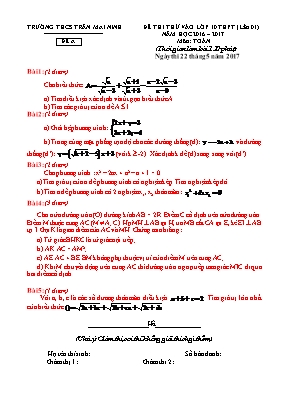 2 Đề thi thử lần 1 tuyển sinh Lớp 10 THPT môn Toán - Năm học 2016-2017 - Trường THCS Trần Mai Ninh (Có đáp án)