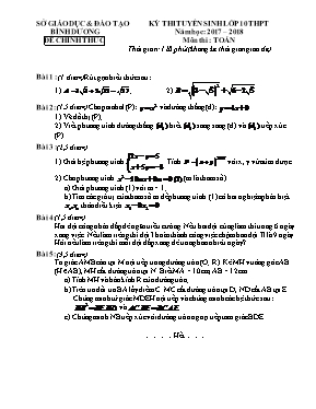 2 Đề thi tuyển sinh vào Lớp 10 THPT môn Toán - Năm học 2017-2018 (Có đáp án)
