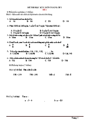 22 Đề kiểm tra học kỳ I môn Toán Lớp 3