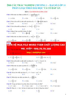 266 Câu trắc nghiệm Chương 1 – Đại số Lớp 11