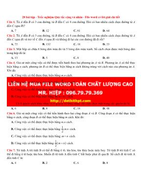 28 Bài tập trắc nghiệm Quy tắc cộng và nhân
