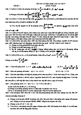 3 Đề thi tuyển sinh vào Lớp 10 THPT môn Toán (Có lời giải)