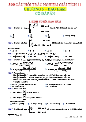 300 Câu hỏi trắc nghiệm Chương V môn Giải tích 11