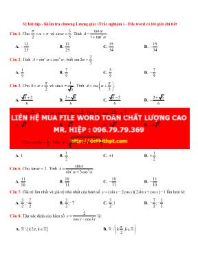 32 Bài tập kiểm tra chương Lượng giác