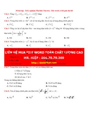 38 Bài tập trắc nghiệm Nhị thức Niu-tơn