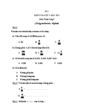 4 Đề kiểm tra giữa học kỳ I môn Toán Lớp 5