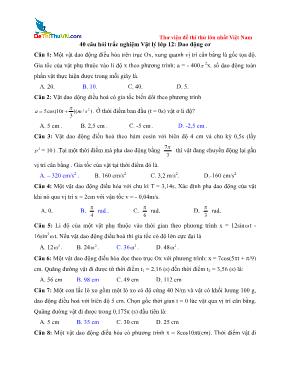 40 Câu hỏi trắc nghiệm Vật lý lớp 12: Dao động cơ 40 Câu hỏi trắc nghiệm Vật lý lớp 12: Dao động cơ