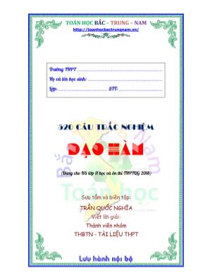 520 Câu trắc nghiệm Đạo hàm