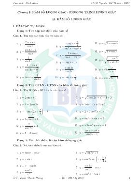 Bài tập Đại số và giải tích 11 - Chương I: Hàm số lượng giác - Phương trình lượng giác - Đoàn Thanh Phong