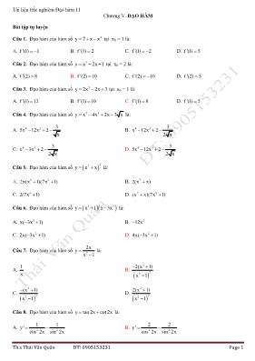 Bài tập Đại số và giải tích 11 - Chương V: Đạ