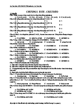 Bài tập Hóa học Lớp 12 - Chương I: Este - Chấ