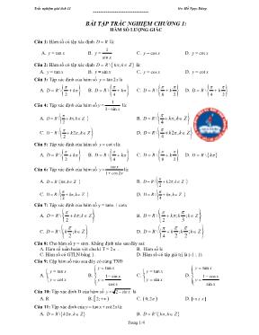 Bài tập trắc nghiệm Chương I môn Giải tích 11 - Hồ Ngọc Dũng