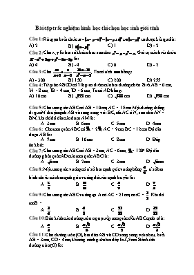 Bài tập trắc nghiệm Hình học 9 thi chọn học s