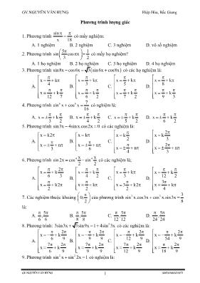 Bài tập trắc nghiệm Phương trình lượng giác - Nguyễn Văn Hưng