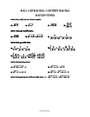 Bài tập về nhà Đại số 9 - Bài 1: Căn bậc hai 