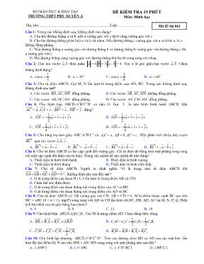 Bộ đề kiểm tra 15 phút Chương III môn Hình họ