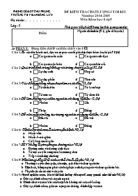 Bộ đề kiểm tra chất lượng cuối kì I các môn Lớp 5 - Năm học 2014-2015 - Trường TH Phan Đăng Lưu (Có đáp án)