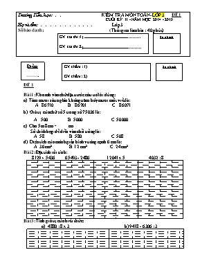 Bộ đề kiểm tra cuối học kỳ II môn Toán + Tiếng Việt Lớp 3 - Năm học 2014-2015