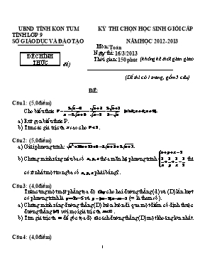 Bộ đề thi chọn học sinh giỏi cấp tỉnh môn Toán Lớp 9 - Năm học 2012-2013