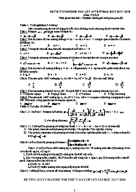 Bộ đề thi tuyển sinh Lớp 10 môn Toán - Năm học 2017-2018
