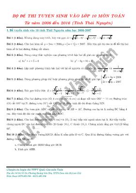 Bộ đề thi tuyển sinh vào Lớp 10 môn Toán từ n
