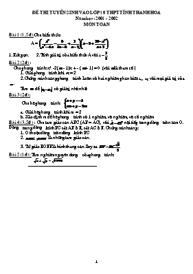 Bộ đề thi tuyển sinh vào Lớp 10 THPT môn Toán - Sở GD & ĐT Thanh Hóa