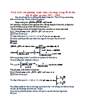 Cách xử lý câu phương trình chứa căn dạng trong đề thi lên Lớp 10 Nghệ An - Năm học 2017-2018