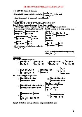 Chuyên đề Đại số 9: Hệ phương trình bậc nhất hai ẩn số