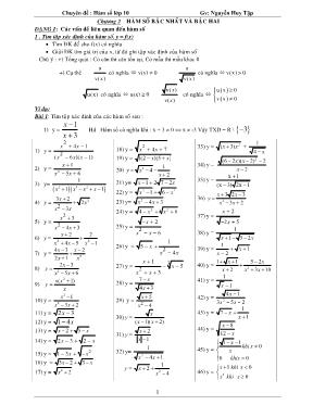 Chuyên đề Đại số Lớp 10 - Chương 2: Hàm số bậ