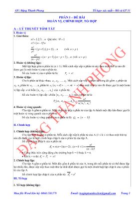 Chuyên đề Đại số và giải tích 11: Hoán vị, chỉnh hợp, tổ hợp - Đặng Thanh Phong