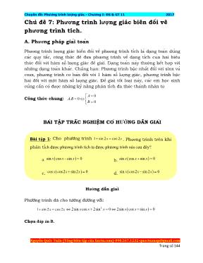 Chuyên đề Phương trình lượng giác - Chủ đề 7: Phương trình lượng giác biến đổi về phương trình tích - Nguyễn Quốc Tuấn