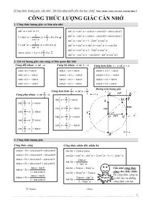 Công thức lượng giác cần nhớ