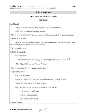 Đề cương học kỳ I môn Toán Lớp 10 (Cơ bản)