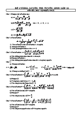 Đề cương luyện thi tuyển sinh Lớp 10 môn Toán