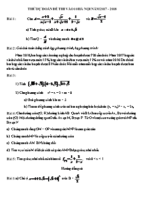Đề dự đoán thi tuyển sinh vào Lớp 10 THPT môn Toán - Năm học 2017-2018