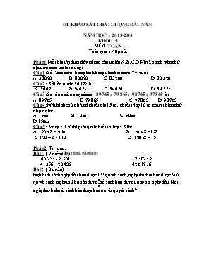 Đề khảo sát chất lượng đầu năm môn Toán Lớp 5 - Năm học 2013-2014