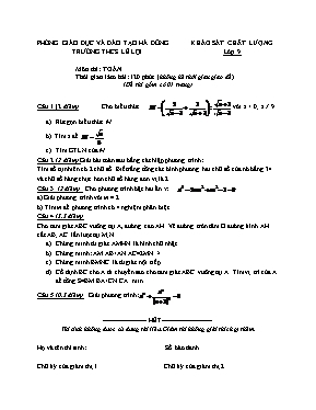 Đề khảo sát chất lượng môn Toán Lớp 9 - Trường THCS Lê Lợi (Có đáp án)