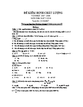 Đề kiểm định chất lượng môn Toán Lớp 8