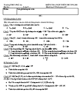 Đề kiểm tra 1 tiết Chương III môn Hình học 9 