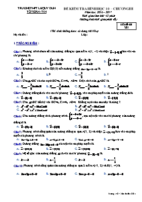 Đề kiểm tra 1 tiết Chương III môn Hình học Lớ