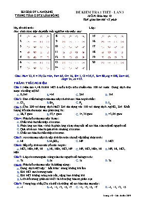 Đề kiểm tra 1 tiết lần 3 môn Hóa học 10 - Trung tâm GDTX Lâm Đồng