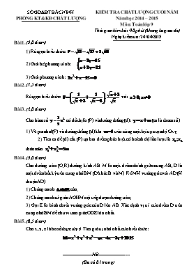Đề kiểm tra chất lượng cuối năm môn Toán Lớp 9 - Năm học 2014-2015 - Sở GD & ĐT Bắc Ninh (Có đáp án)
