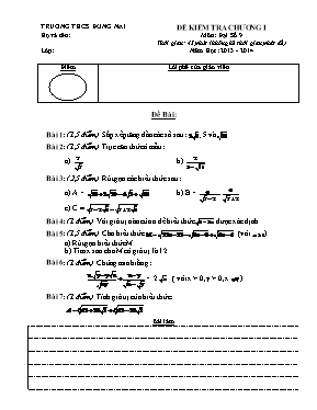 Đề kiểm tra Chương I môn Đại số 9 - Năm học 2