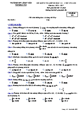 Đề kiểm tra Chương III môn Hình học Lớp 10 - 